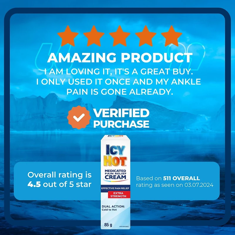 Icy Hot Extra Strength Pain Relief Cream, Fast-Acting Muscle and Joint Pain Relief from Discomfort Caused by Arthritis, Sprains and Strains, Methyl Salicylate 30%, Menthol 10%, 85g Tube