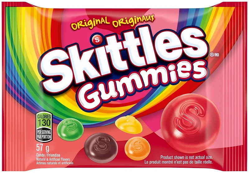 SKITTLES, Original Gummy Candy, Full Size Bag, 57g, Individual Bag, 57 g