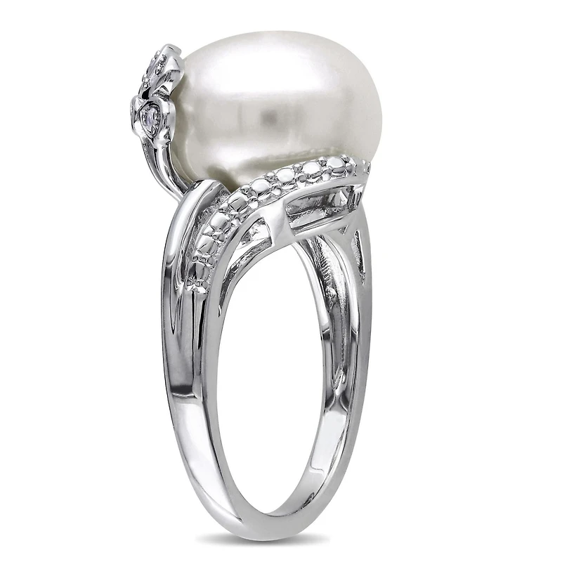 Miabella Cultured Freshwater Pearl and Diamond-Accent Sterling Silver Ring