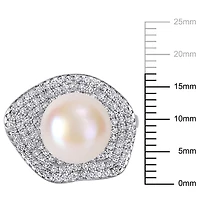 Miabella Freshwater Cultured Pearl and 1-3/8 Carat T.G.W. Cubic Zirconia Sterling Silver Floral Ring