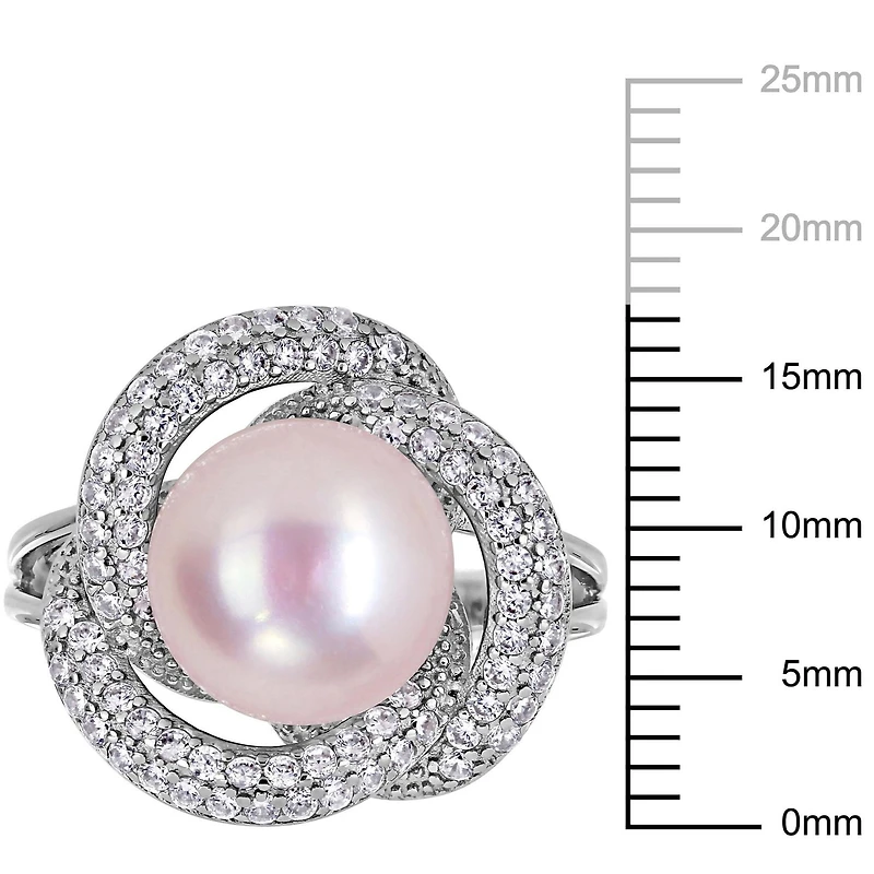 Miabella Pink Freshwater Cultured Pearl and 3/4 Carat T.G.W. Cubic Zirconia Sterling Silver Interlaced Ring