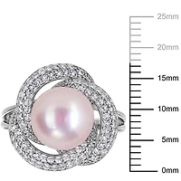 Miabella Pink Freshwater Cultured Pearl and 3/4 Carat T.G.W. Cubic Zirconia Sterling Silver Interlaced Ring