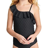 Maillot de bain 1 pièce crocheté avec volants asymétriques Justice pour filles