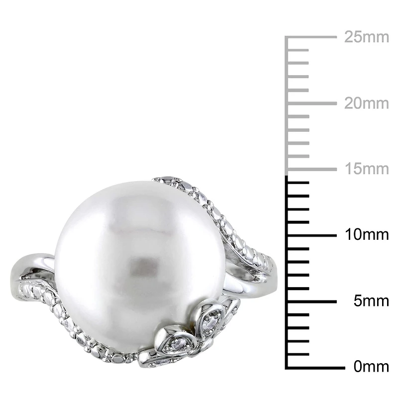 Miabella Cultured Freshwater Pearl and Diamond-Accent Sterling Silver Ring