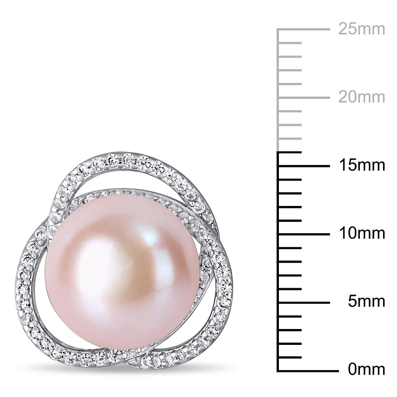 Miabella Pink Freshwater Cultured Pearl and 1-3/5 Carat T.G.W. Cubic Zirconia Sterling Silver Interlaced Stud Earrings