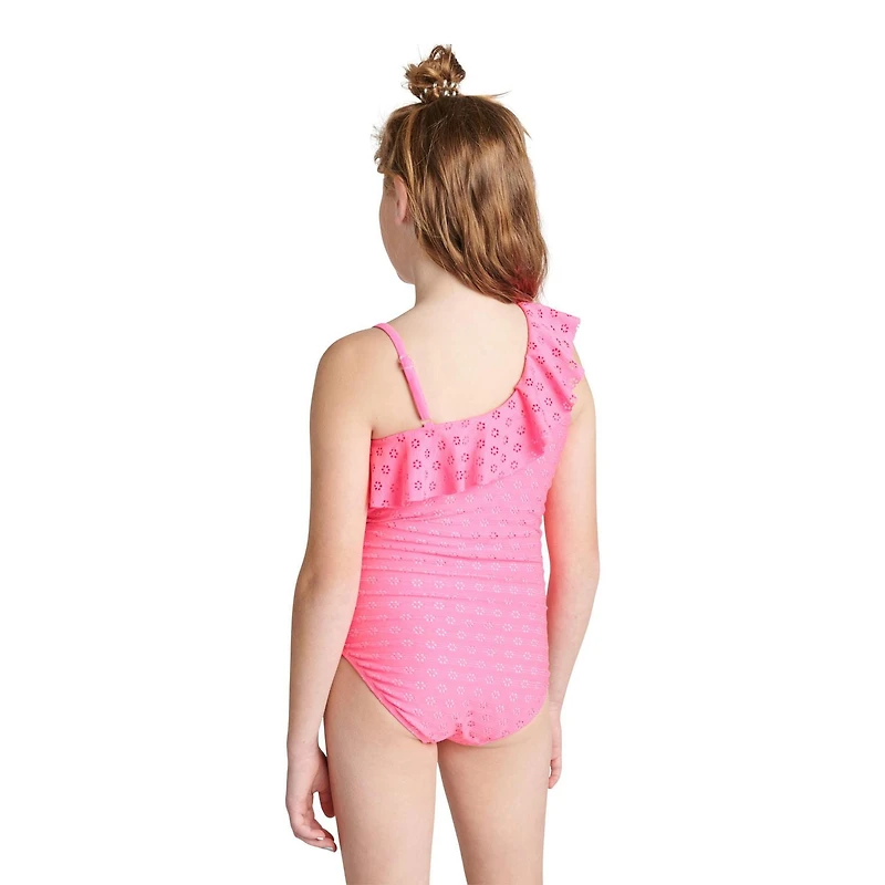 Justice Girls' Crochet Asymmetric Ruffle Swimsuit 1-Piece