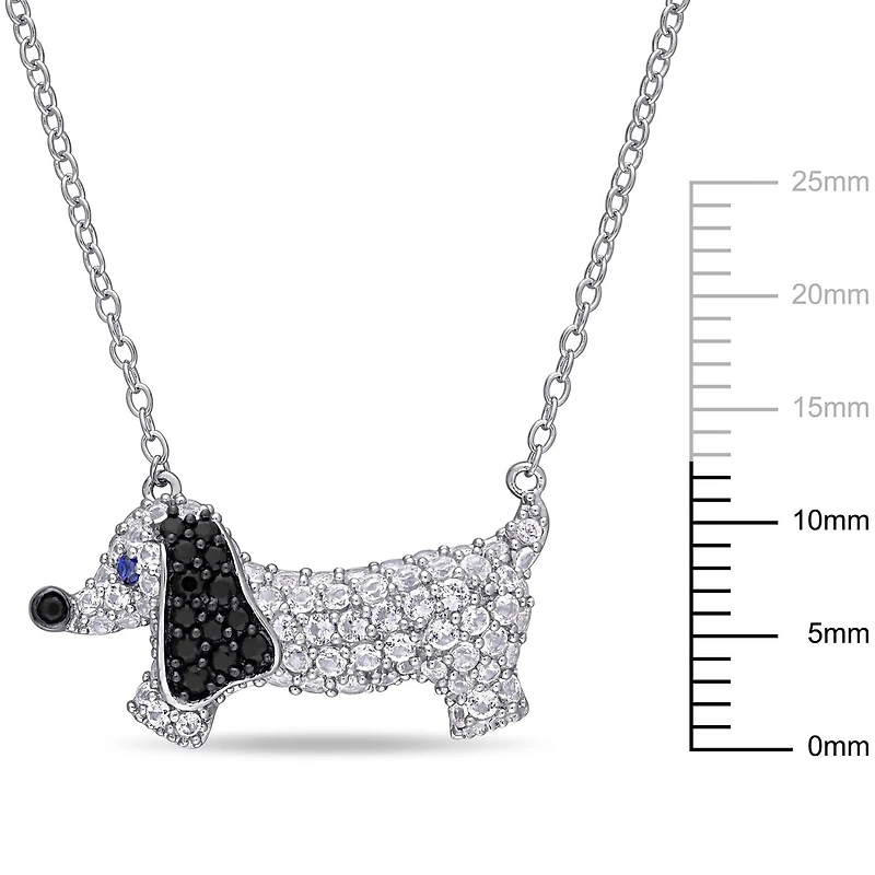 Collier en forme de chien Miabella avec saphirs bleu/blancs synthétiques et spinelles noirs 1-1/2 CT PBT, en argent sterling, 17 po