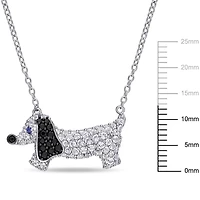 Collier en forme de chien Miabella avec saphirs bleu/blancs synthétiques et spinelles noirs 1-1/2 CT PBT, en argent sterling, 17 po