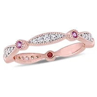 Miabella 3/8 Carat T.G.W. Created Pink and White Sapphire Rose-Plated Sterling Silver Eternity Ring