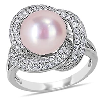 Miabella Pink Freshwater Cultured Pearl and 3/4 Carat T.G.W. Cubic Zirconia Sterling Silver Interlaced Ring