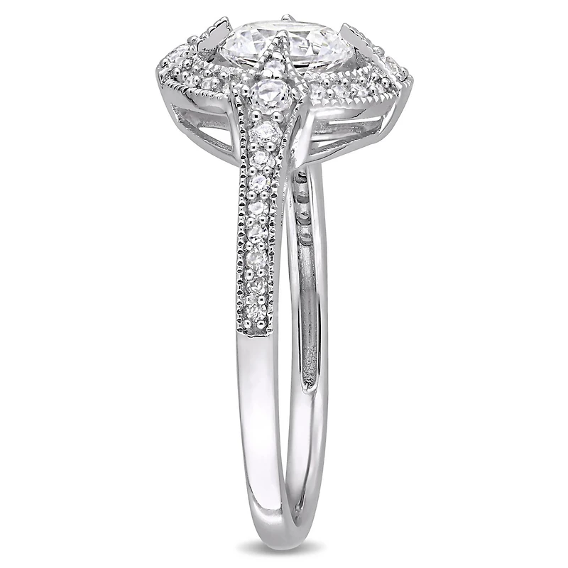 Miabella 1-1/6 Carat T.G.W. Created White Sapphire and 1/6 Carat T.W. Diamond Sterling Silver Engagement Ring