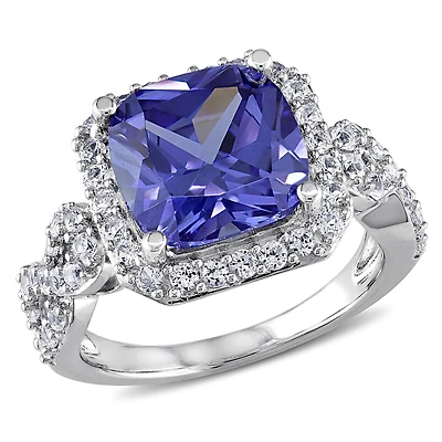 Miabella 6-3/4 Carat T.G.W. Created Tanzanite and Created White Sapphire Sterling Silver Halo Infinity Ring