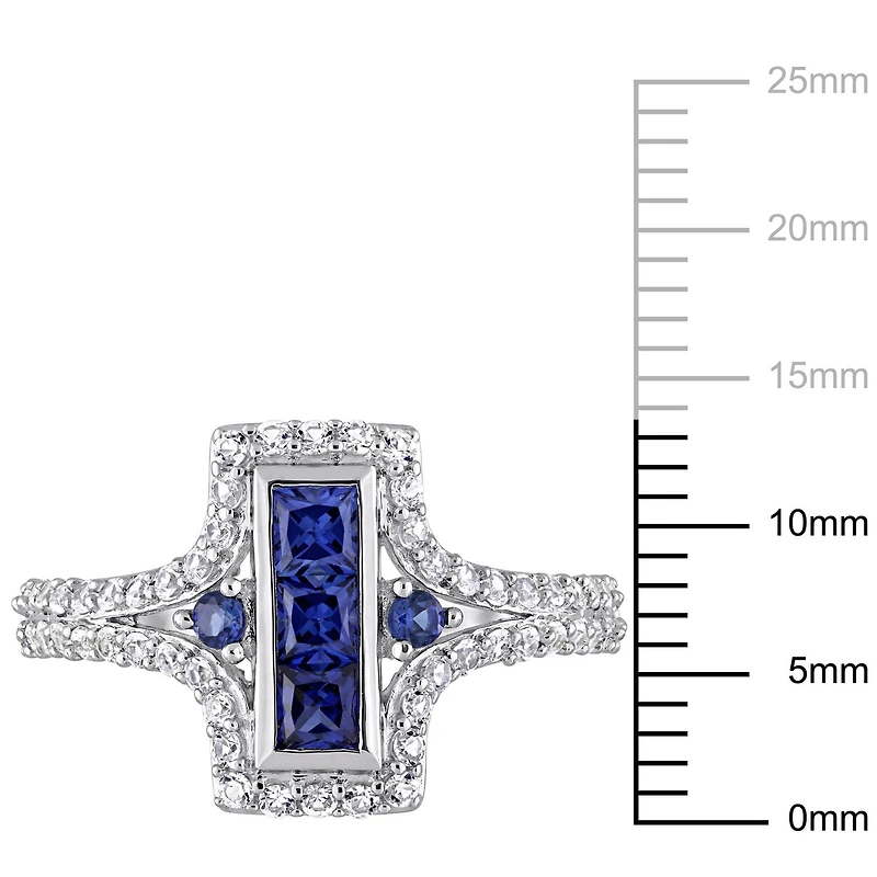 Bague Miabella avec saphirs bleus et blancs synthétiques 1-1/8 CT PBT en argent sterling