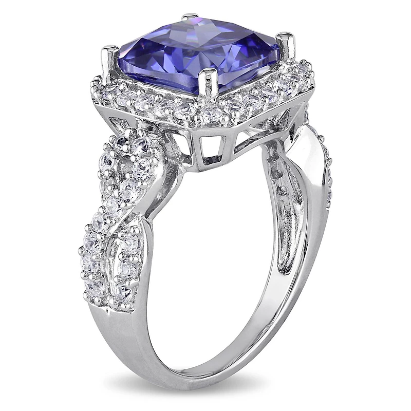 Miabella 6-3/4 Carat T.G.W. Created Tanzanite and Created White Sapphire Sterling Silver Halo Infinity Ring