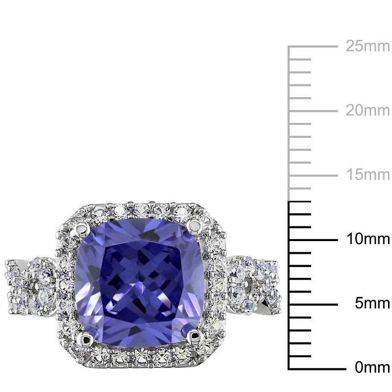 Miabella 6-3/4 Carat T.G.W. Created Tanzanite and Created White Sapphire Sterling Silver Halo Infinity Ring