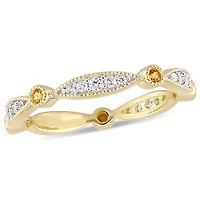 Bague de forme éternité Miabella avec saphirs blancs et jaunes synthétiques 3/8 CT PBT en argent sterling plaqué jaune