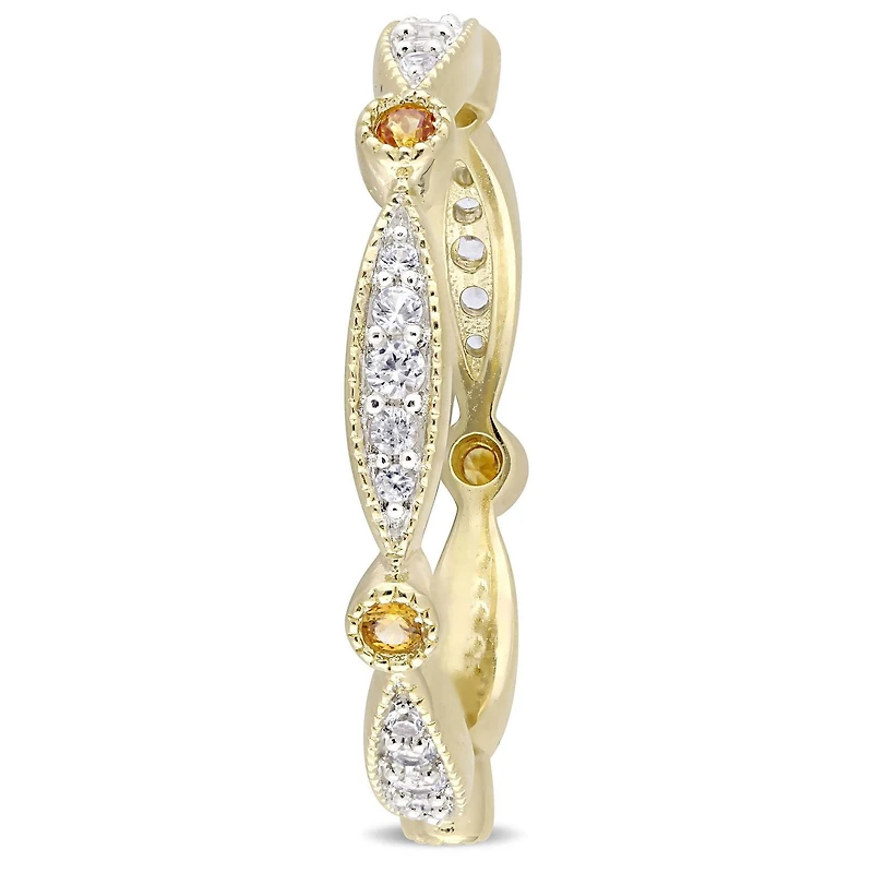Bague de forme éternité Miabella avec saphirs blancs et jaunes synthétiques 3/8 CT PBT en argent sterling plaqué jaune
