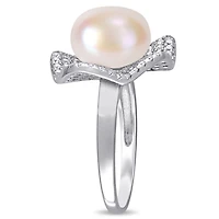 Miabella Freshwater Cultured Pearl and 1-3/8 Carat T.G.W. Cubic Zirconia Sterling Silver Floral Ring