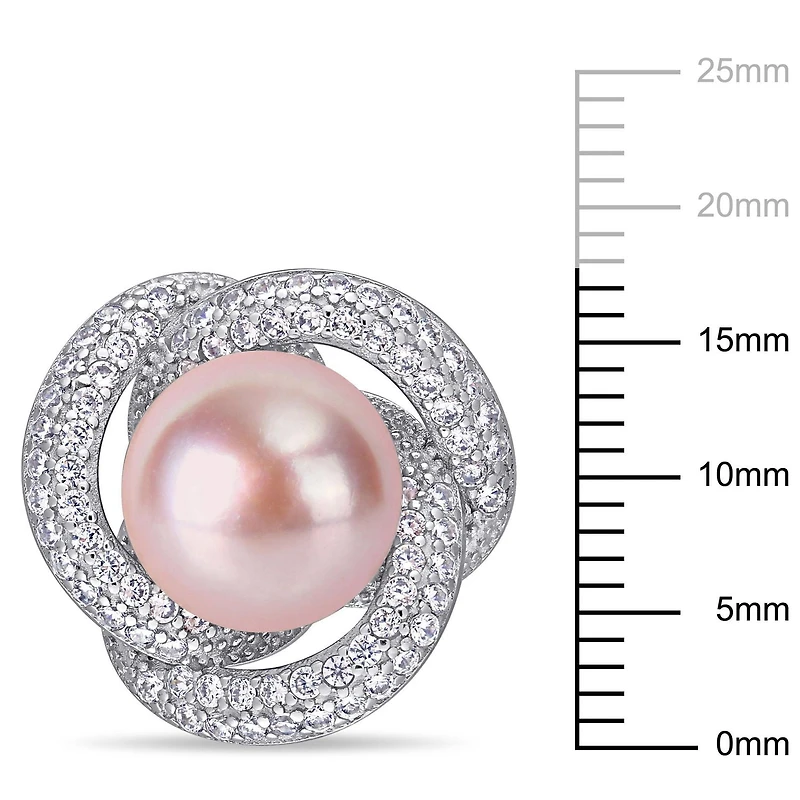 Boucles d'oreille entrelacées Miabella avec perles rosées cultivées d'eau douce et zircons cubiques 1-1/2 CT PBT en argent sterling