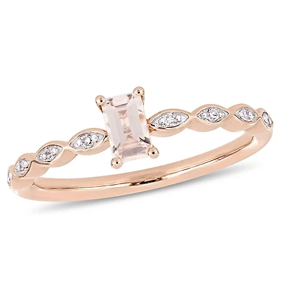 Miabella 1/3 Carat T.G.W. Morganite and Diamond-Accent 10 K Rose Gold Vintage Ring