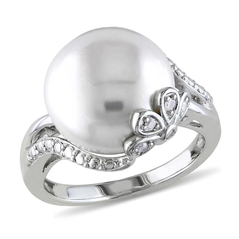 Miabella Cultured Freshwater Pearl and Diamond-Accent Sterling Silver Ring