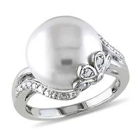 Miabella Cultured Freshwater Pearl and Diamond-Accent Sterling Silver Ring