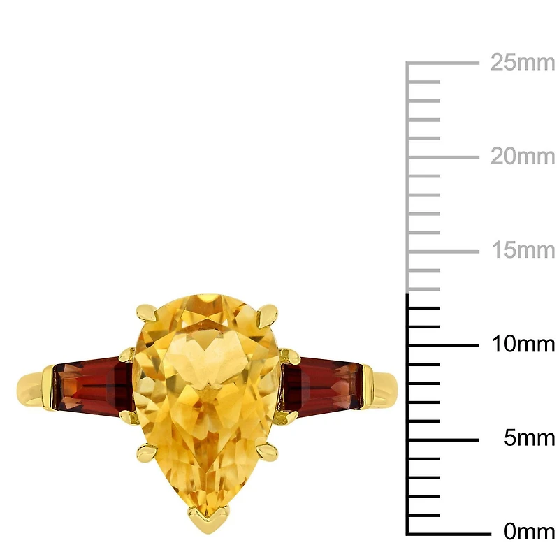 Miabella 3-1/2 Carat T.G.W. Citrine and Garnet 14 K Yellow Gold 3-Stone Ring
