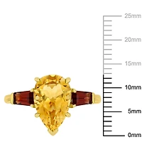 Miabella 3-1/2 Carat T.G.W. Citrine and Garnet 14 K Yellow Gold 3-Stone Ring