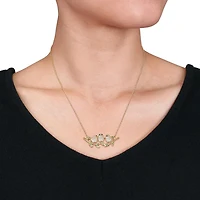 Collier en forme de oiseaux Miabella avec saphirs synthétiques bleus/blancs et tsavorites 1-2/5 CT PBT en argent sterling plaqué jaune, 17 po
