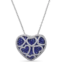 Miabella 4 Carat T.G.W. Created Blue and White Sapphire Sterling Silver Heart Pendant, 18"