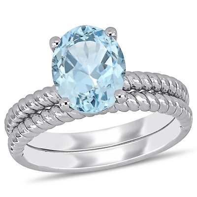 Ensemble de mariage de style solitaire Miabella avec aigue-marine 2-1/10 CT PBT en or blanc 14K