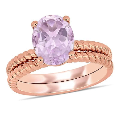 Ensemble de mariage de style solitaire Miabella avec rose de France 2-3/8 CT PBT en or rosé 14K