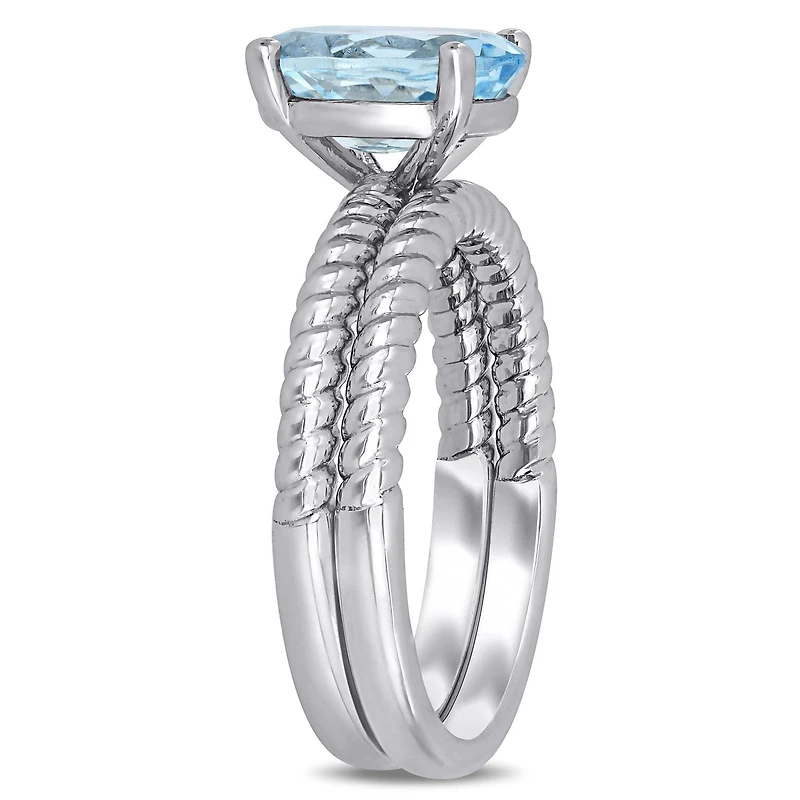 Ensemble de mariage de style solitaire Miabella avec aigue-marine 2-1/10 CT PBT en or blanc 14K