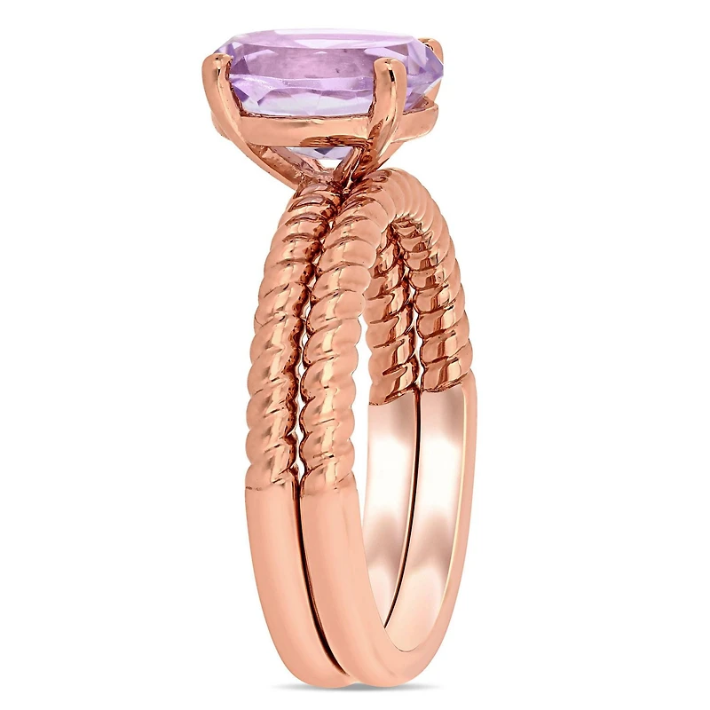 Ensemble de mariage de style solitaire Miabella avec rose de France 2-3/8 CT PBT en or rosé 14K