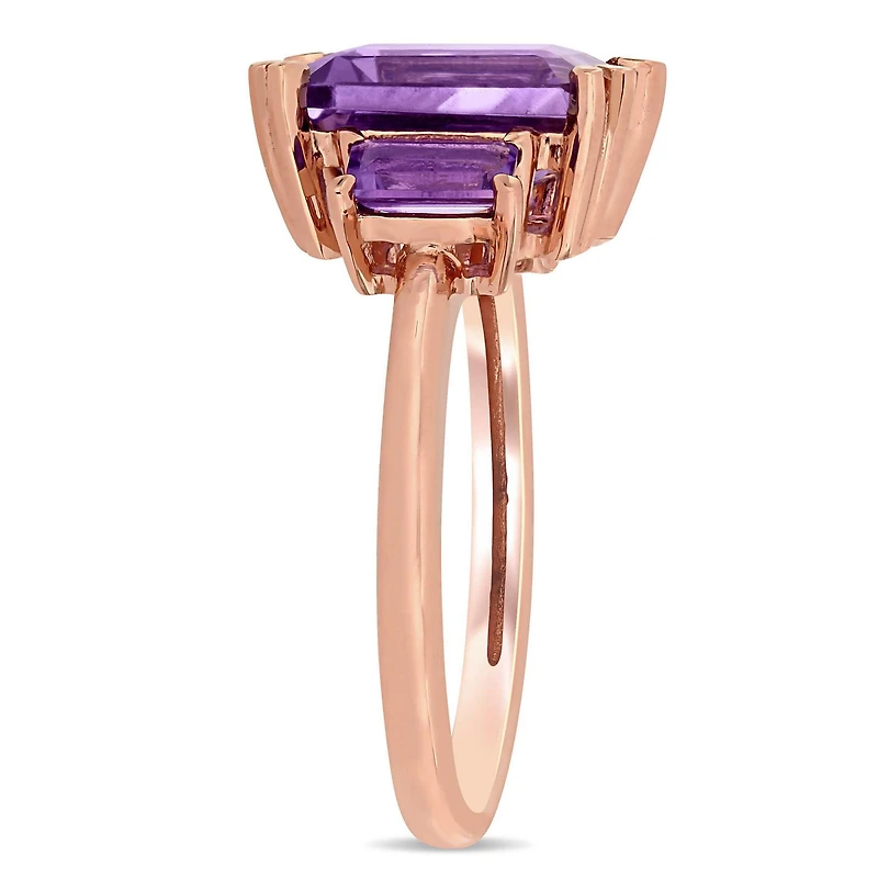 Miabella 3-4/5 Carat T.G.W. Amethyst 14 K Rose Gold 3-Stone Ring