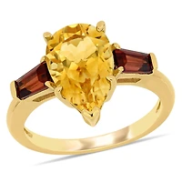 Miabella 3-1/2 Carat T.G.W. Citrine and Garnet 14 K Yellow Gold 3-Stone Ring