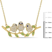 Collier en forme de oiseaux Miabella avec saphirs synthétiques bleus/blancs et tsavorites 1-2/5 CT PBT en argent sterling plaqué jaune, 17 po