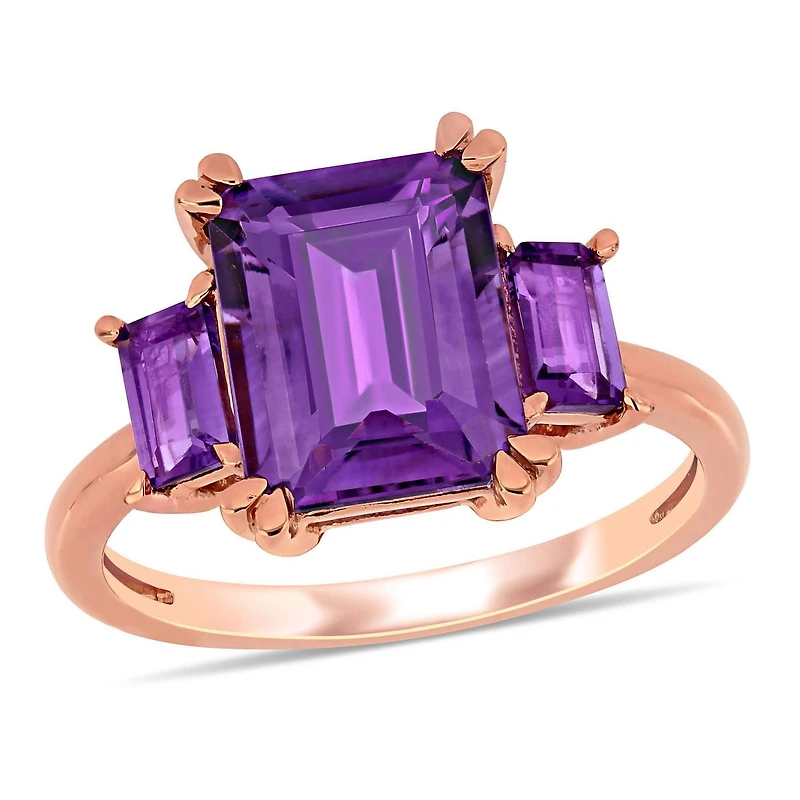 Miabella 3-4/5 Carat T.G.W. Amethyst 14 K Rose Gold 3-Stone Ring