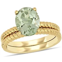 Miabella 2-1/3 Carat T.G.W. Green Amethyst 14 K Yellow Gold Solitaire Bridal Set