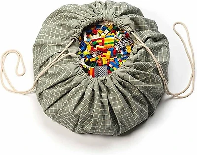 Play & Go - Motif Grille Verte Intemporelle - Tapis de Jeu 3-en-1 - Sac de Rangement et Sac à Couches - Fabriqué en Coton Bio - Diamètre 140 cm - Convient aux Nouveau-nés et Tout-petits - Facile à Transporter Partout