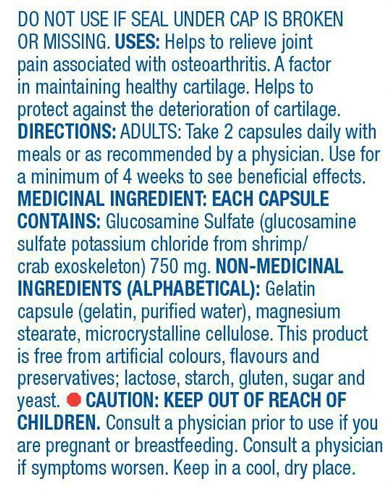 Equate Glucosamine Sulfate 750mg, 250 Capsules