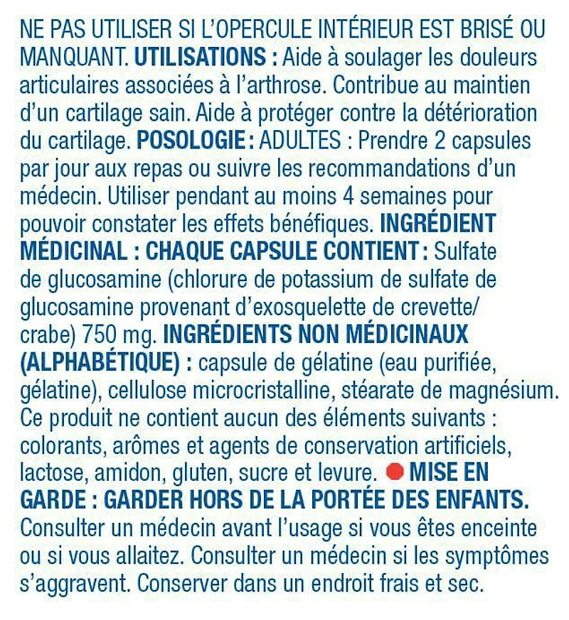 Equate Sulfate de Glucosamine 750mg 250 gélules