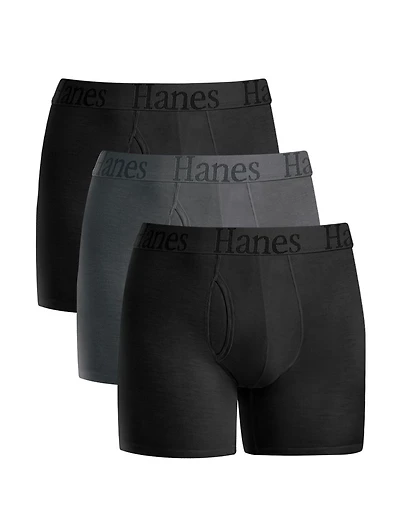 Caleçon boxeur super doux pour hommes Hanes Originals, pochette de maintien total, noir, paquet de 3