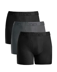 Hanes Originals Men's SuperSoft Boxer Brief Underwear, Total Support Pouch, Black, 3-Pack