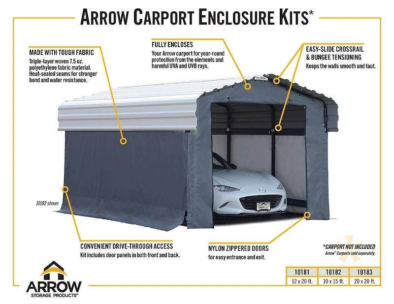 Enclosure Kit for 12 x 20 ft. Carport Grey