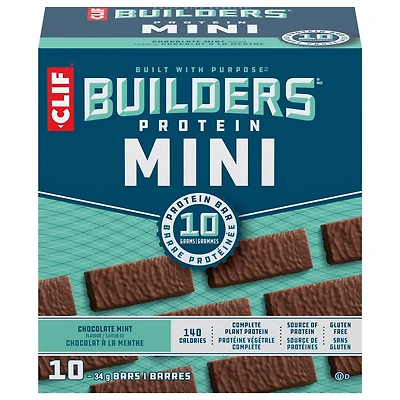 CLIF BUILDERS mini barres protéinées, saveur de chocolat à la menthe, 10 g de protéines par barre, préparé au canada, sans édulcorants artificiels 340 g