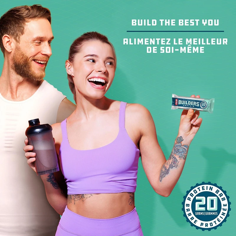 CLIF BUILDERS mini barres protéinées, saveur de chocolat à la menthe, 10 g de protéines par barre, préparé au canada, sans édulcorants artificiels 340 g