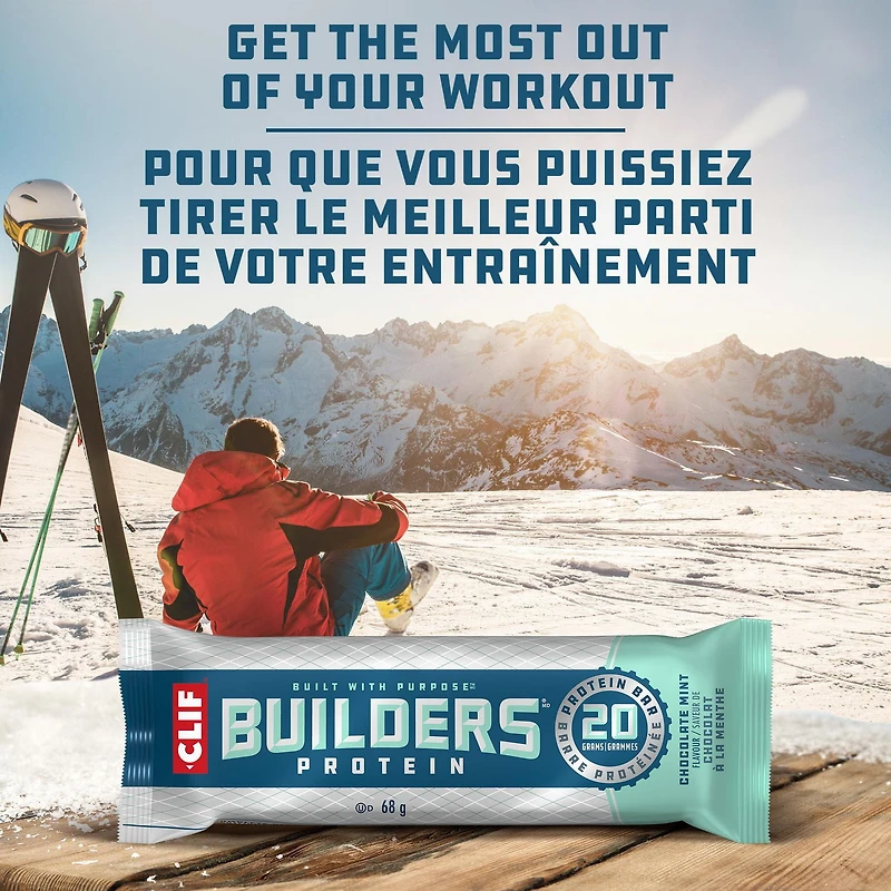 CLIF BUILDERS mini barres protéinées, saveur de chocolat à la menthe, 10 g de protéines par barre, préparé au canada, sans édulcorants artificiels 340 g