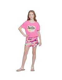 Justice Girls Swirl Sport Haut tendance à manches courtes