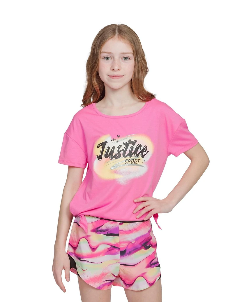 Justice Girls Swirl Sport Haut tendance à manches courtes